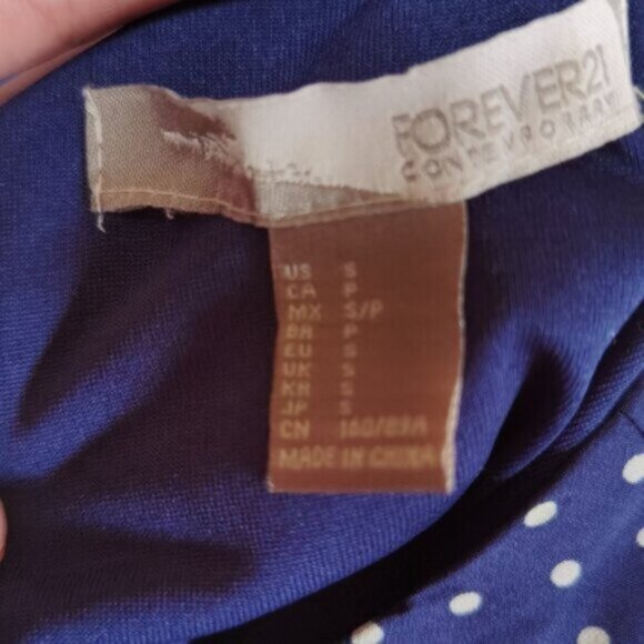 Polka dot navy blue tie waist dress - Picture 6 of 8